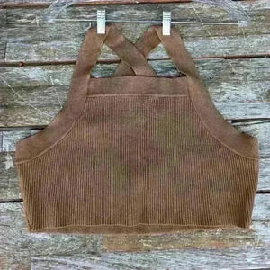 NWT House of Harlow brown ribbed basics crop top size xl